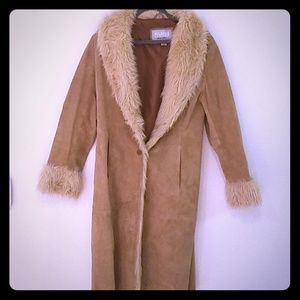 Suede Faux Fur Trench Coat